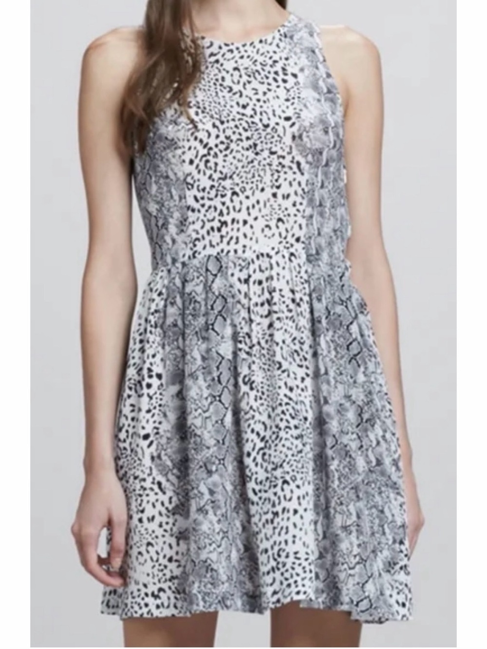 Joie Bernadine Leopard Print Silk Sleeveless Mini Dress Grey